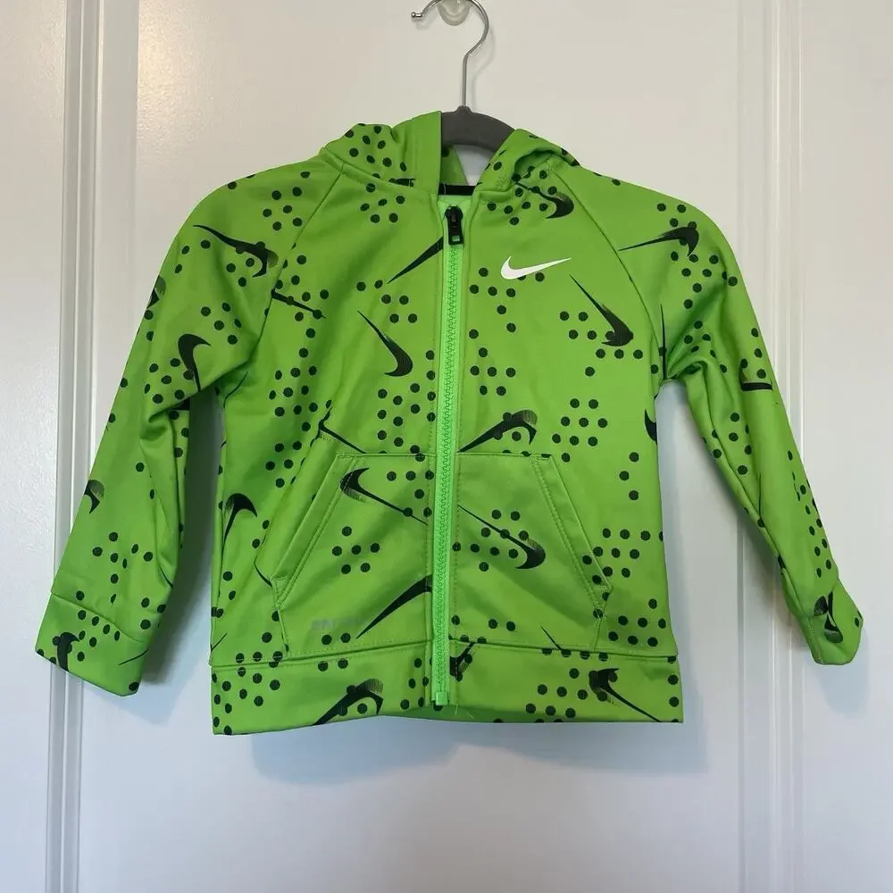 Nike Therma All Over Print Zip Up Hoodie Jacket 24m 24 Months Green Black Sport